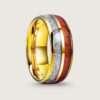 Men’s Gold-Plated Ring with Wood & Meteorite Inlay