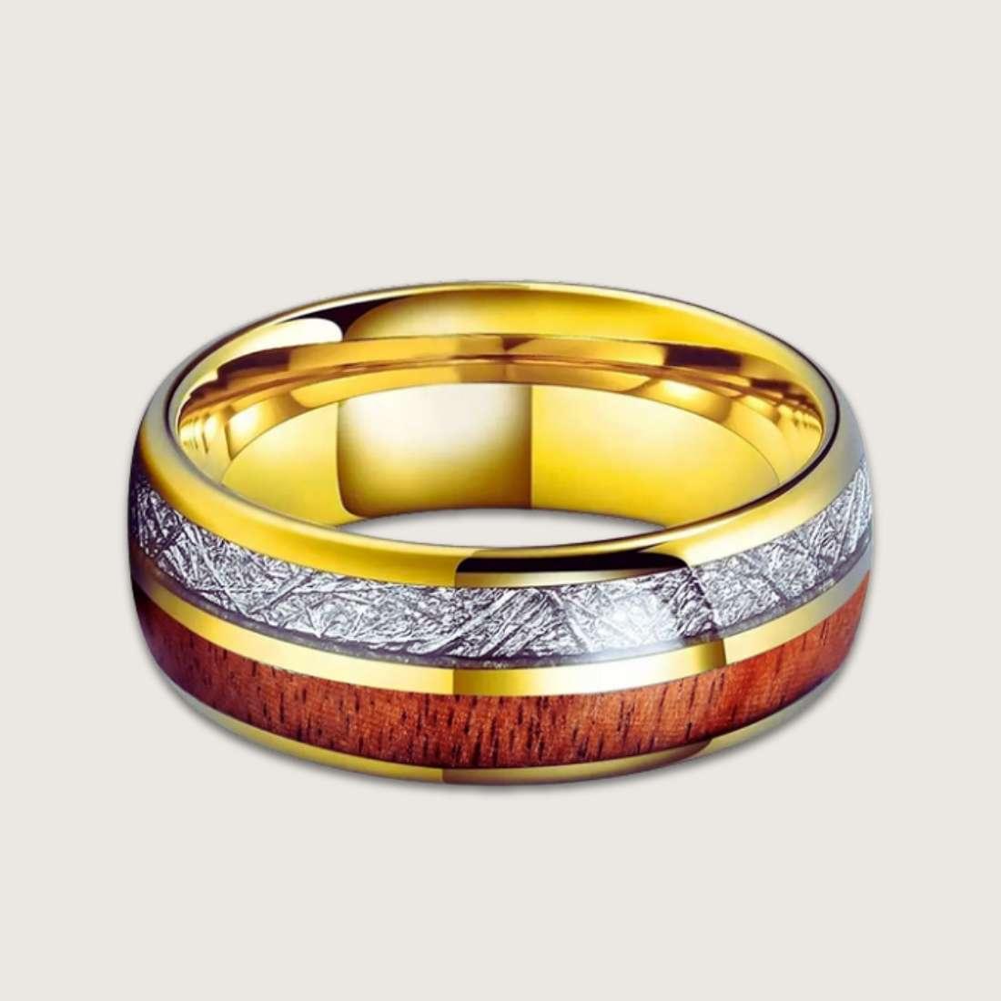 Gold-Plated Ring with Wood & Meteorite Inlay for man|boys online under 500