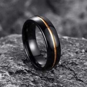 Black Tungsten Ring with Wood Inlay for man|boys online under 500