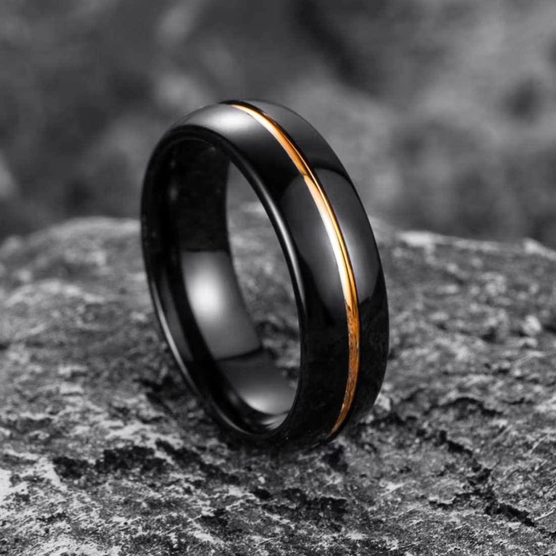 Black Tungsten Ring with Wood Inlay for man|boys online under 500